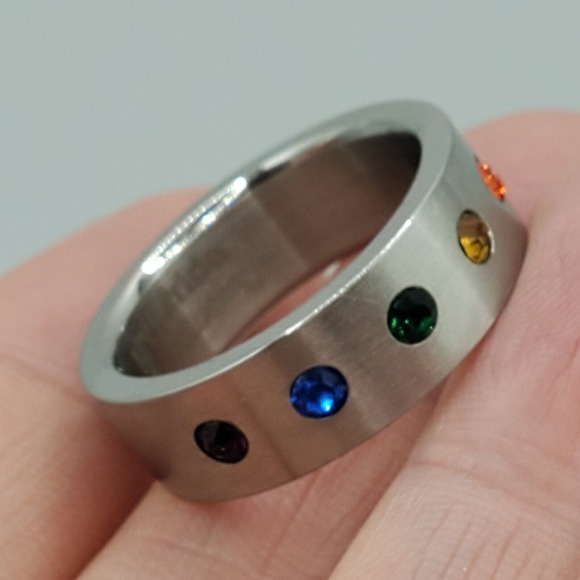 LGBT Gay Pride Ring Size 8 Stainless‎ Steel Rainbow Fashion Jewelry - Picture 4 of 8